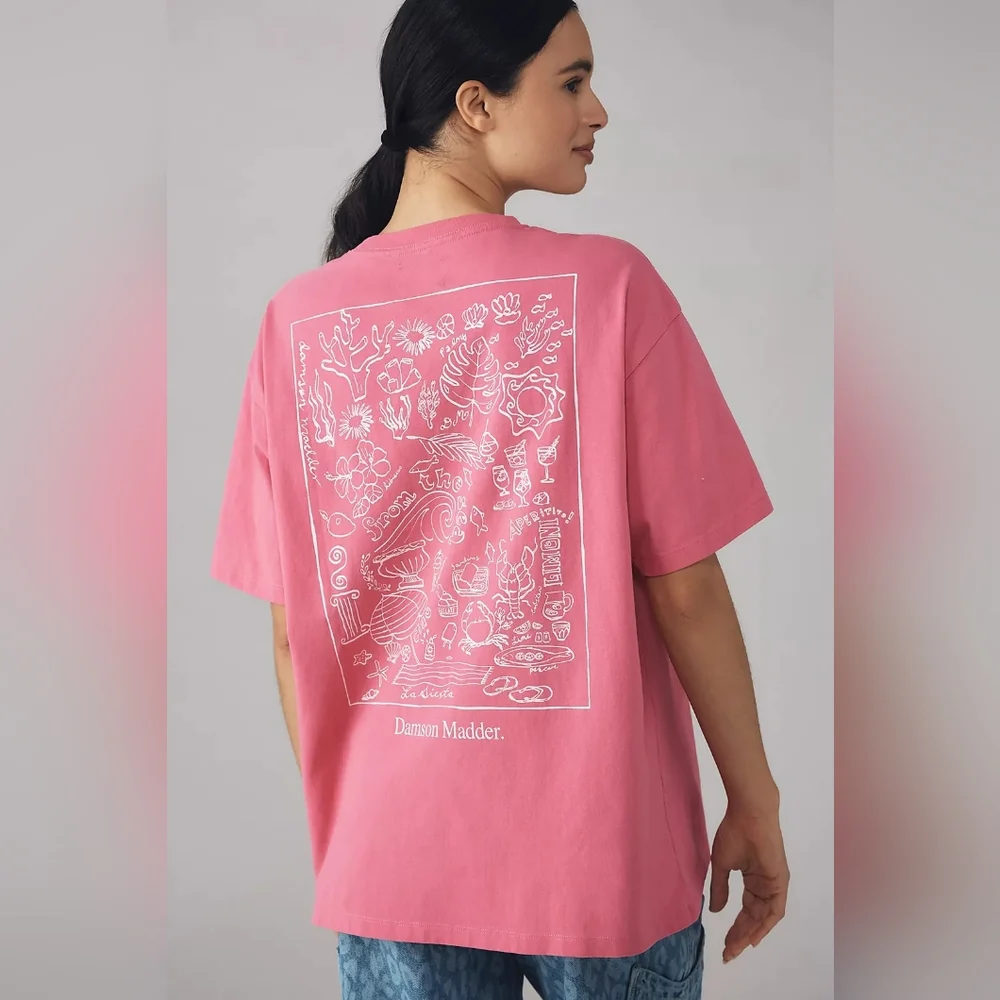 Damson Madder x Anthro Summer From The Sea Oversized Graphic Tee EU Size 14 - Picture 2 of 9